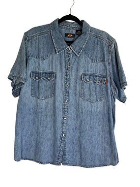 Retro Western Denim Snap Shirt 24W Boho Indie Festival Rodeo Cowgirl Classic 80s